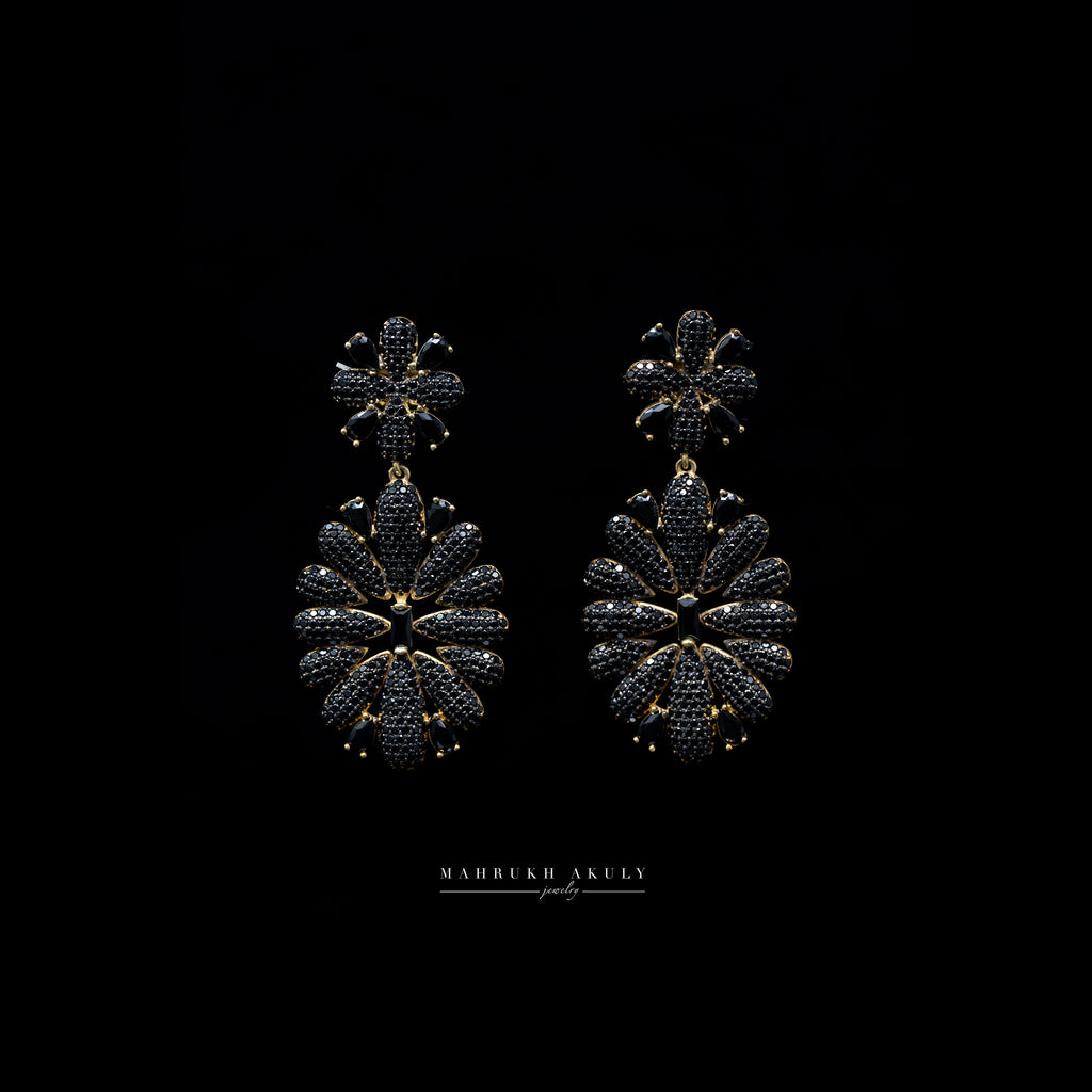 Lotus drop pave earrings
