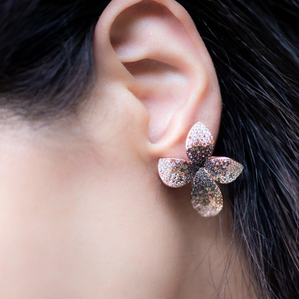 Pave floral butterfly studs