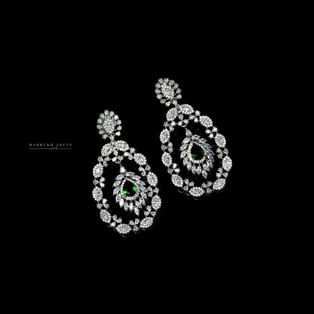 Emerald and zirconia earrings