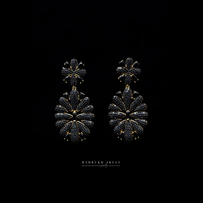 Lotus drop pave earrings