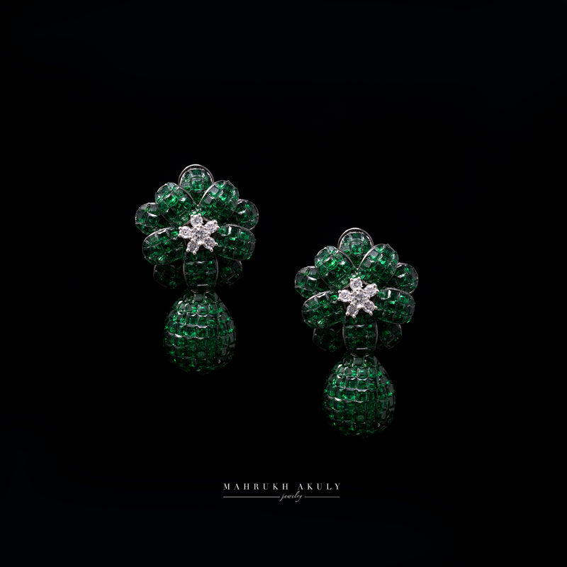 Floral zirconia zirconia drop earrings.