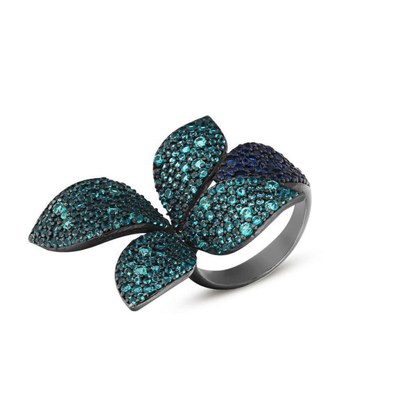 Pave leaf cocktail ring