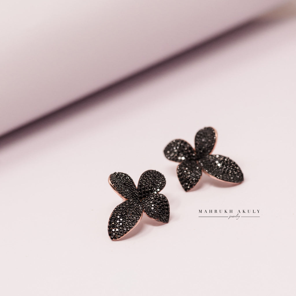 Pave floral butterfly studs