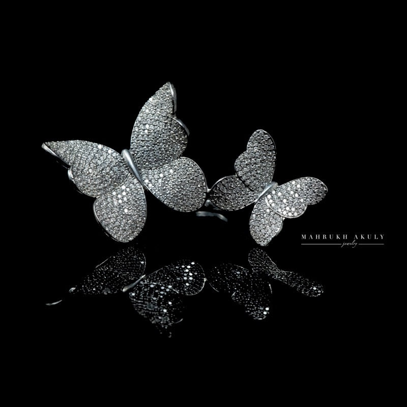 Pave butterfly ring