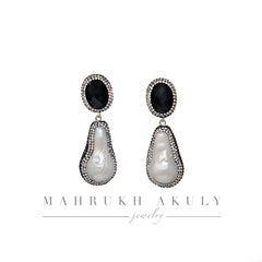 Onyx and Baroque pearl drops
