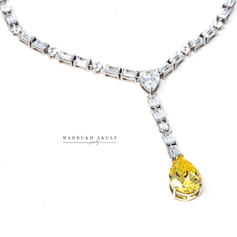 Yellow zirconia drop necklace