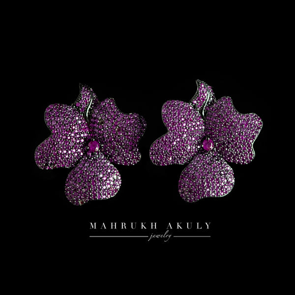 Fuschia pave zirconia floral studs