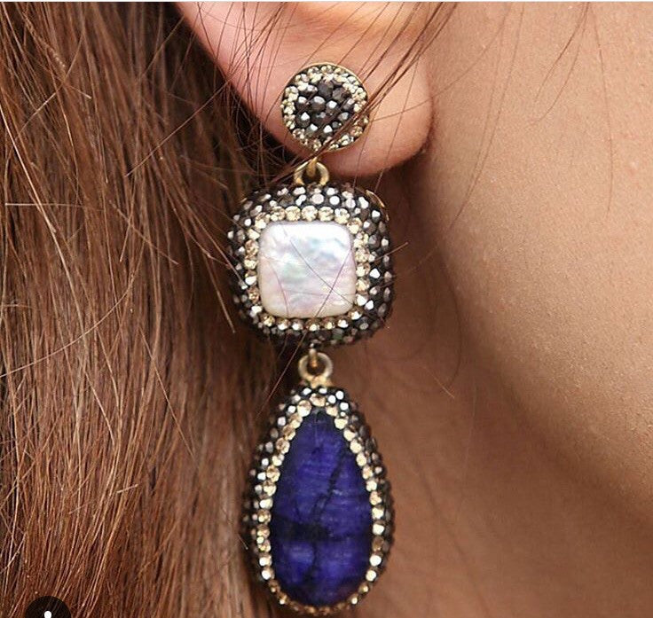Sapphire and baroque pearl earrings