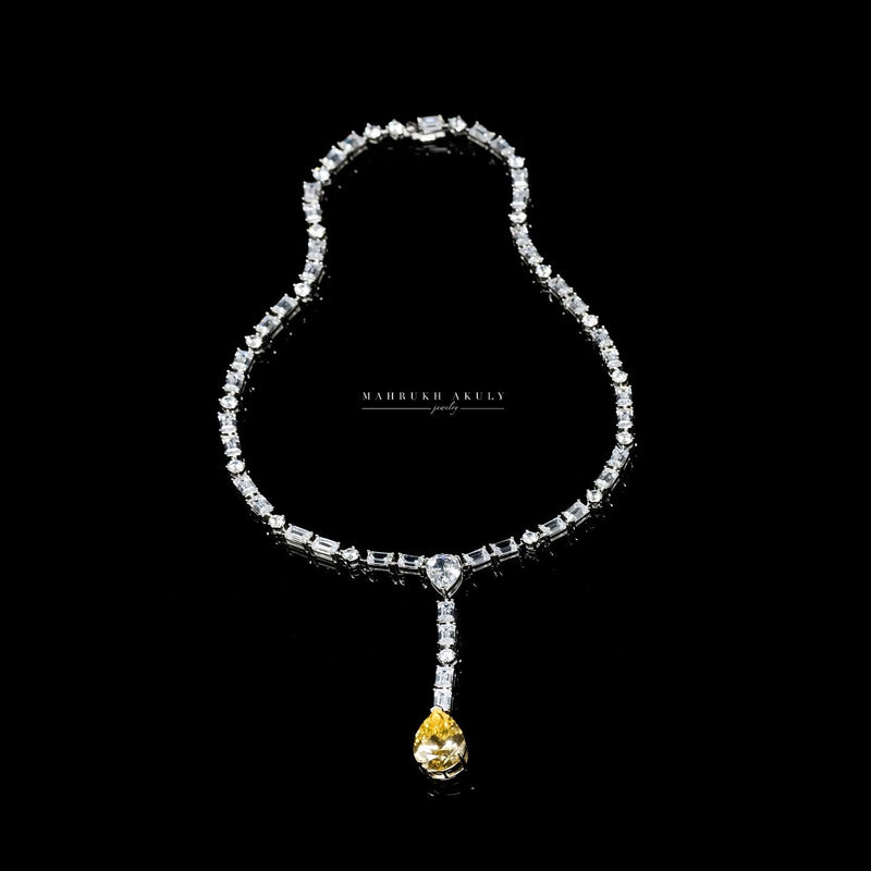 Yellow zirconia drop necklace