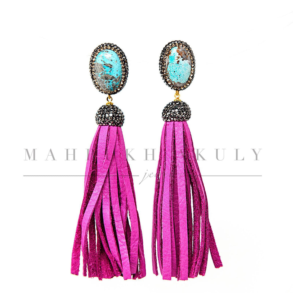 Turquoise and hot pink leather fringe