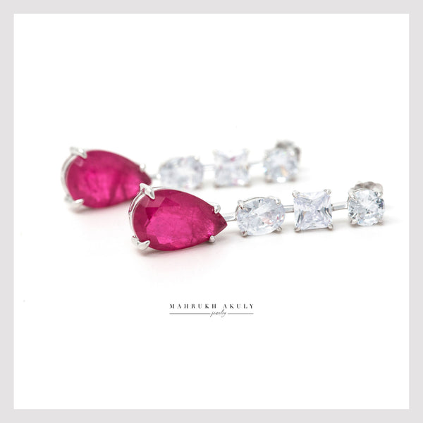 Ruby drop zirconia earrings