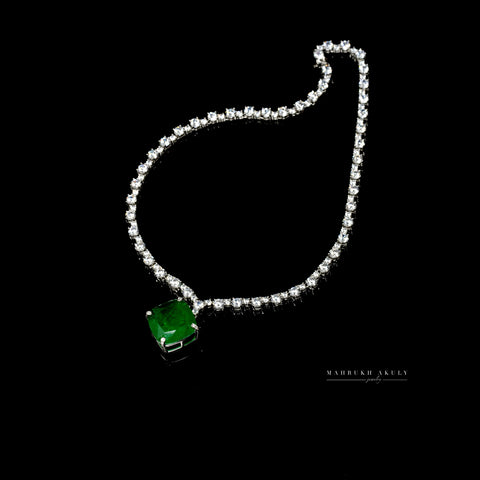 Emerald cushion cut drop necklace