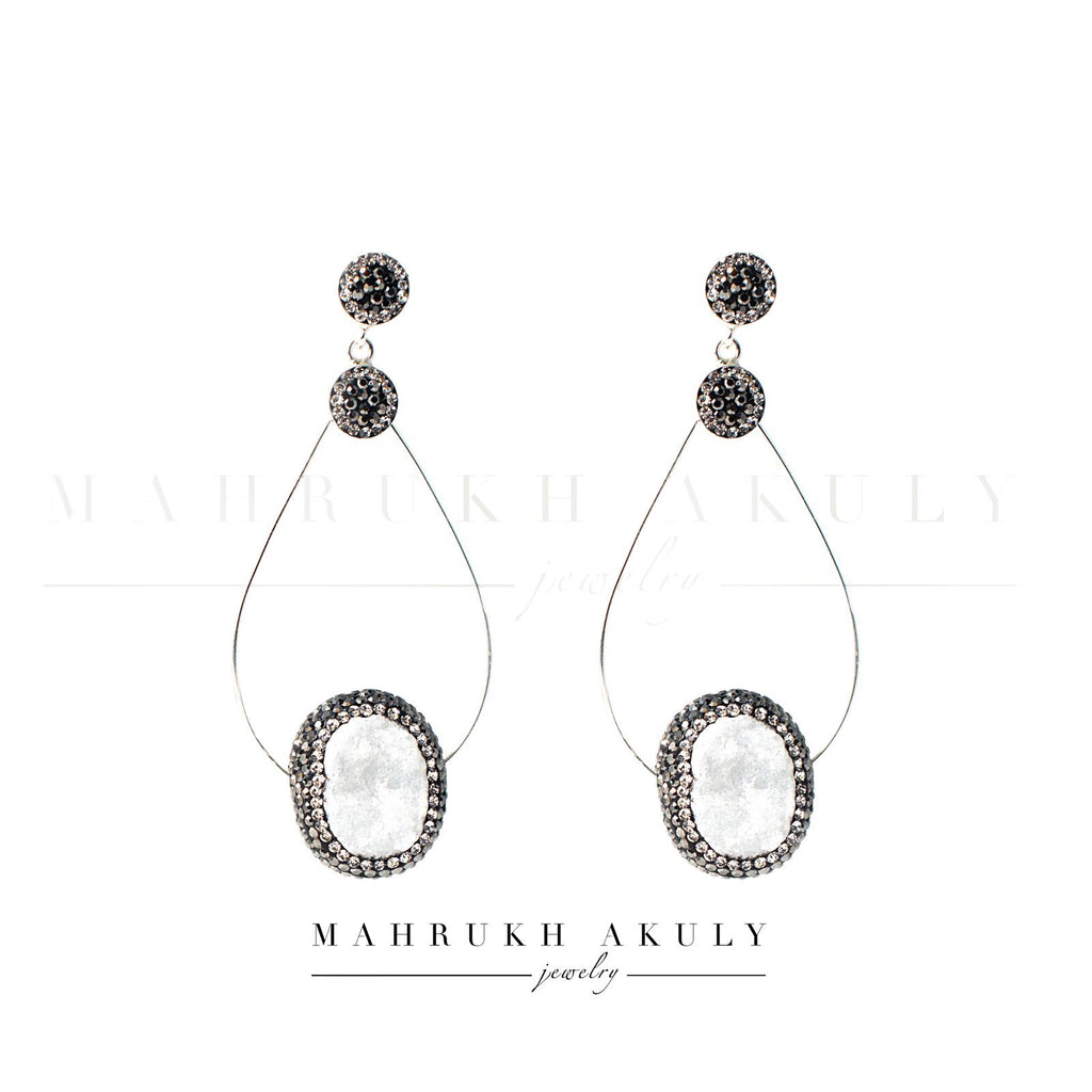 Silver and chalcedony hoops
