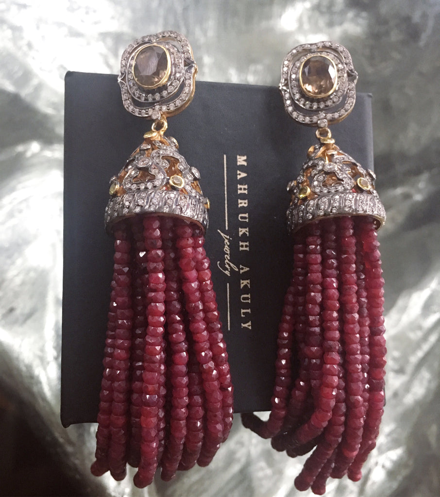Ruby Victorian Tassel Earrings