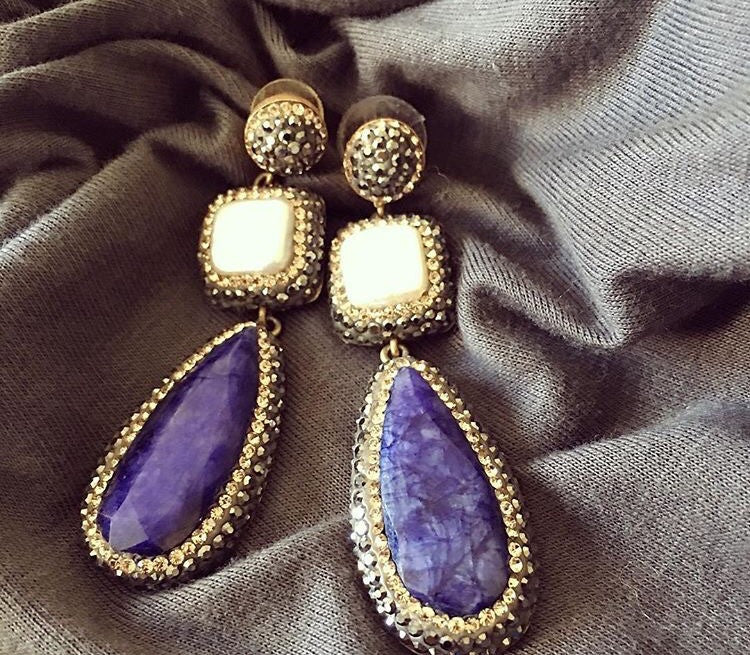 Sapphire and baroque pearl earrings