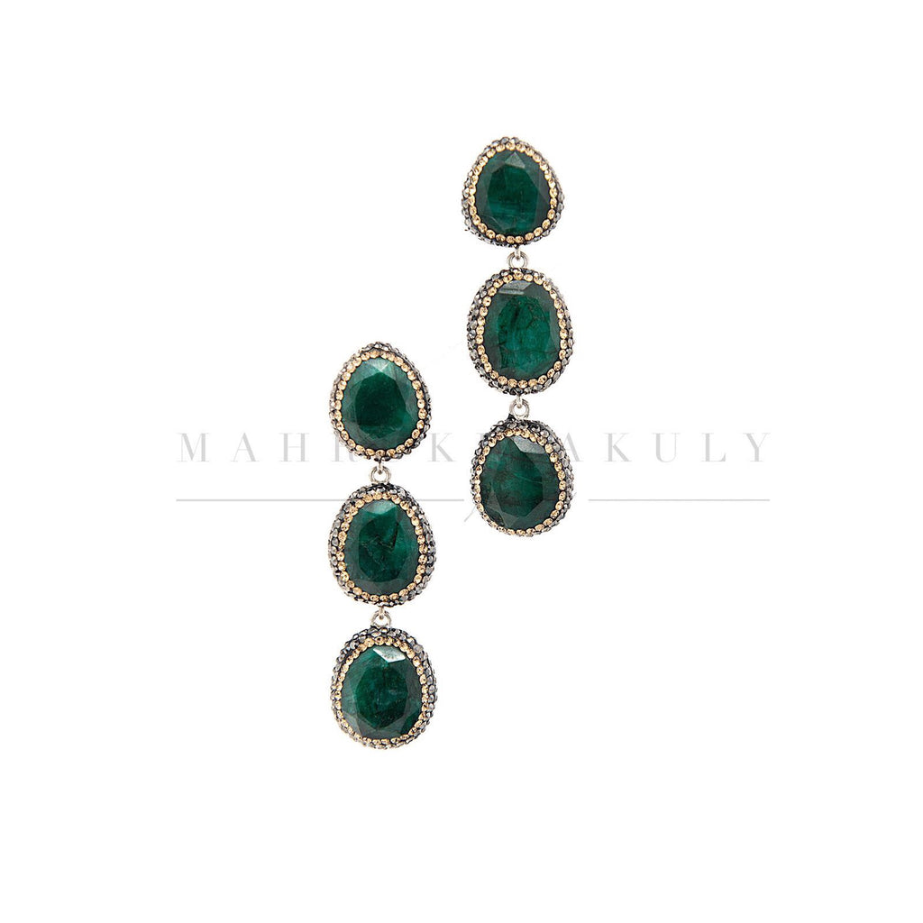 Triple drop emerald earrings