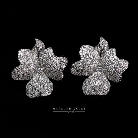 Silver pave zirconia floral studs