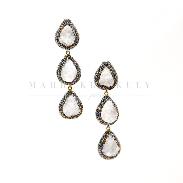 White chalcedony triple drop earrings