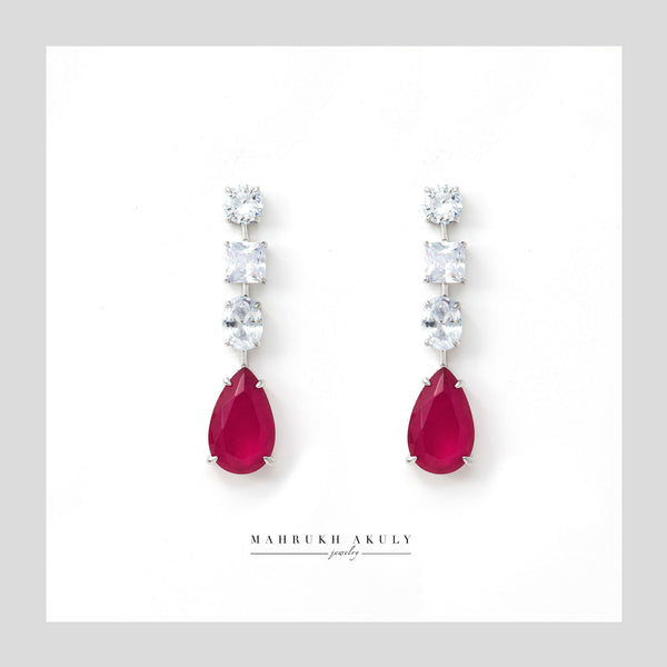 Ruby drop zirconia earrings