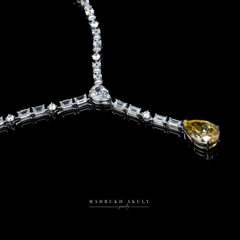 Yellow zirconia drop necklace